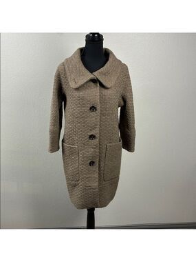 Banana Republic Wool Coat Taupe Basket Weave Collar Pockets Button Up Jacket S